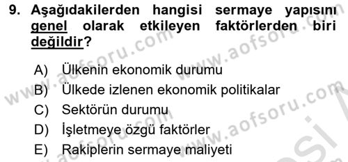 Sağlık İşletmelerinde Finansal Yönetim Dersi 2024 - 2025 Yılı (Final) Dönem Sonu Sınav Soruları 9. Soru