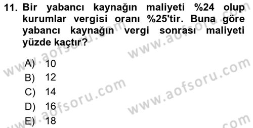 Sağlık İşletmelerinde Finansal Yönetim Dersi 2024 - 2025 Yılı Yaz Okulu Sınav Soruları 11. Soru