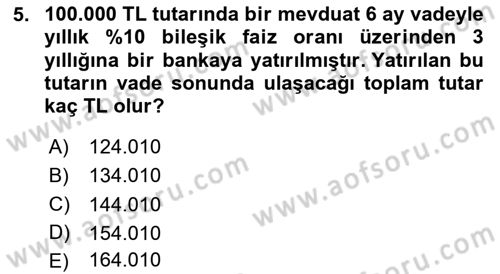 Sağlık İşletmelerinde Finansal Yönetim Dersi 2024 - 2025 Yılı Yaz Okulu Sınav Soruları 5. Soru