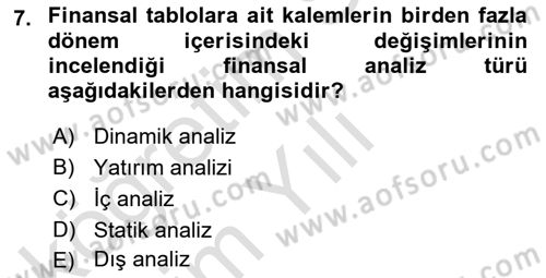 Sağlık İşletmelerinde Finansal Yönetim Dersi 2024 - 2025 Yılı Yaz Okulu Sınav Soruları 7. Soru