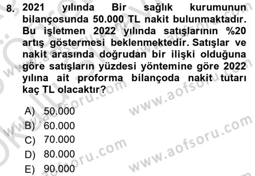 Sağlık İşletmelerinde Finansal Yönetim Dersi 2024 - 2025 Yılı Yaz Okulu Sınav Soruları 8. Soru