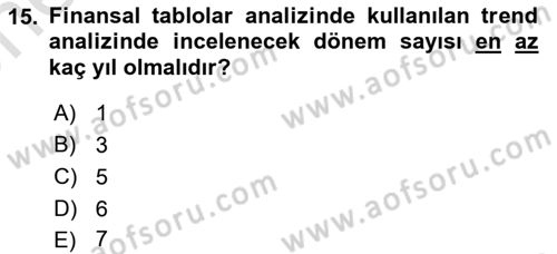 Sağlık İşletmelerinde Finansal Yönetim Dersi 2025 - 2026 Yılı (Vize) Ara Sınav Soruları 15. Soru