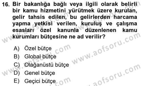 Sağlık İşletmelerinde Finansal Yönetim Dersi 2025 - 2026 Yılı (Vize) Ara Sınav Soruları 16. Soru