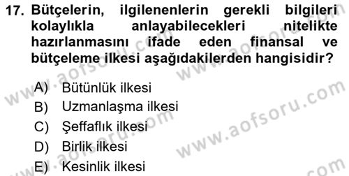 Sağlık İşletmelerinde Finansal Yönetim Dersi 2025 - 2026 Yılı (Vize) Ara Sınav Soruları 17. Soru