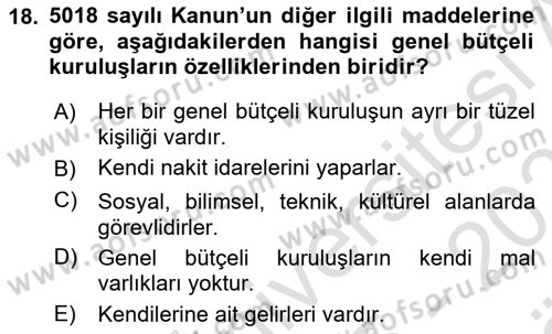 Sağlık İşletmelerinde Finansal Yönetim Dersi 2025 - 2026 Yılı (Vize) Ara Sınav Soruları 18. Soru