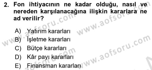 Sağlık İşletmelerinde Finansal Yönetim Dersi 2025 - 2026 Yılı (Vize) Ara Sınav Soruları 2. Soru