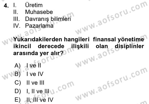 Sağlık İşletmelerinde Finansal Yönetim Dersi 2025 - 2026 Yılı (Vize) Ara Sınav Soruları 4. Soru