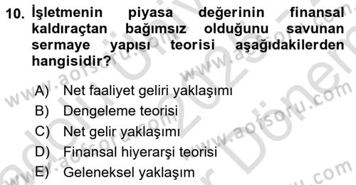 Sağlık İşletmelerinde Finansal Yönetim Dersi 2025 - 2026 Yılı (Final) Dönem Sonu Sınav Soruları 10. Soru