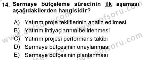 Sağlık İşletmelerinde Finansal Yönetim Dersi 2025 - 2026 Yılı (Final) Dönem Sonu Sınav Soruları 14. Soru