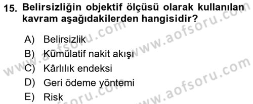 Sağlık İşletmelerinde Finansal Yönetim Dersi 2025 - 2026 Yılı (Final) Dönem Sonu Sınav Soruları 15. Soru