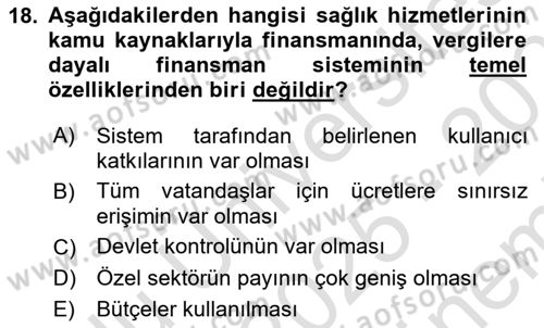 Sağlık İşletmelerinde Finansal Yönetim Dersi 2025 - 2026 Yılı (Final) Dönem Sonu Sınav Soruları 18. Soru