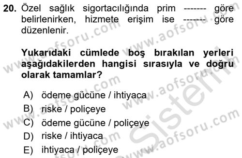 Sağlık İşletmelerinde Finansal Yönetim Dersi 2025 - 2026 Yılı (Final) Dönem Sonu Sınav Soruları 20. Soru