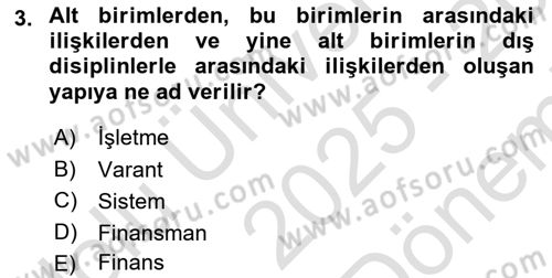Sağlık İşletmelerinde Finansal Yönetim Dersi 2025 - 2026 Yılı (Final) Dönem Sonu Sınav Soruları 3. Soru