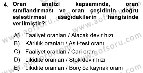 Sağlık İşletmelerinde Finansal Yönetim Dersi 2025 - 2026 Yılı (Final) Dönem Sonu Sınav Soruları 4. Soru