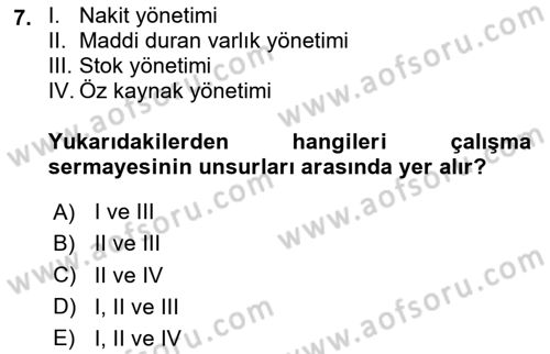 Sağlık İşletmelerinde Finansal Yönetim Dersi 2025 - 2026 Yılı (Final) Dönem Sonu Sınav Soruları 7. Soru