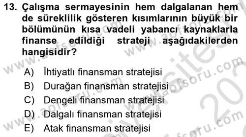 Sağlık İşletmelerinde Finansal Yönetim Dersi 2025 - 2026 Yılı Yaz Okulu Sınav Soruları 13. Soru
