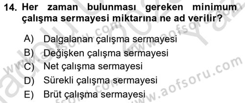 Sağlık İşletmelerinde Finansal Yönetim Dersi 2025 - 2026 Yılı Yaz Okulu Sınav Soruları 14. Soru