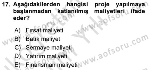 Sağlık İşletmelerinde Finansal Yönetim Dersi 2025 - 2026 Yılı Yaz Okulu Sınav Soruları 17. Soru