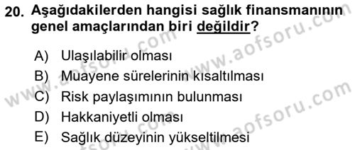 Sağlık İşletmelerinde Finansal Yönetim Dersi 2025 - 2026 Yılı Yaz Okulu Sınav Soruları 20. Soru