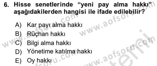 Sağlık İşletmelerinde Finansal Yönetim Dersi 2025 - 2026 Yılı Yaz Okulu Sınav Soruları 6. Soru