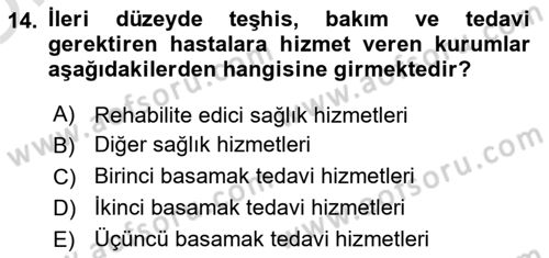 Sağlık İşletmelerinde Kalite Yönetim Dersi 2020 - 2021 Yılı Yaz Okulu Sınav Soruları 14. Soru