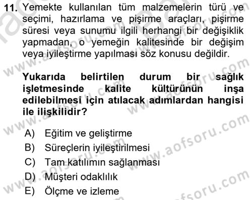 Sağlık İşletmelerinde Kalite Yönetim Dersi 2021 - 2022 Yılı (Vize) Ara Sınavı 11. Soru