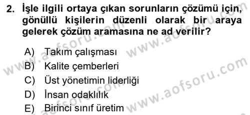 Sağlık İşletmelerinde Kalite Yönetim Dersi 2021 - 2022 Yılı (Vize) Ara Sınavı 2. Soru