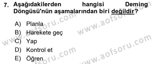 Sağlık İşletmelerinde Kalite Yönetim Dersi 2021 - 2022 Yılı (Vize) Ara Sınavı 7. Soru