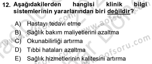 Sağlık İşletmelerinde Kalite Yönetim Dersi 2021 - 2022 Yılı (Final) Dönem Sonu Sınav Soruları 12. Soru