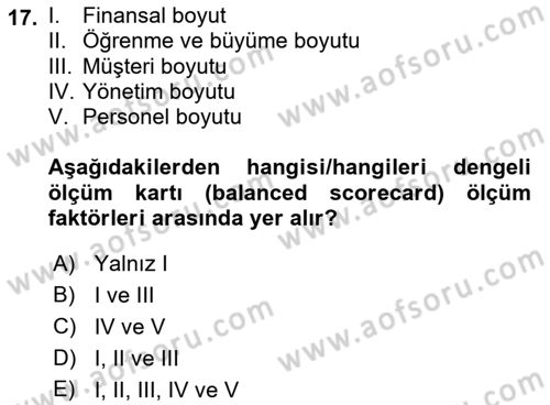 Sağlık İşletmelerinde Kalite Yönetim Dersi 2021 - 2022 Yılı (Final) Dönem Sonu Sınav Soruları 17. Soru