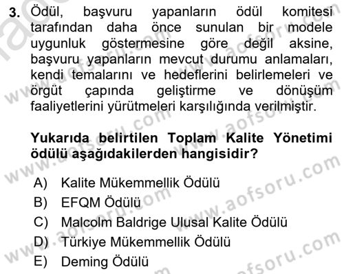 Sağlık İşletmelerinde Kalite Yönetim Dersi 2022 - 2023 Yılı Yaz Okulu Sınav Soruları 3. Soru
