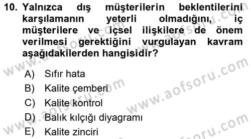 Sağlık İşletmelerinde Kalite Yönetim Dersi 2023 - 2024 Yılı (Vize) Ara Sınav Soruları 10. Soru