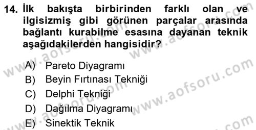 Sağlık İşletmelerinde Kalite Yönetim Dersi 2023 - 2024 Yılı (Vize) Ara Sınav Soruları 14. Soru