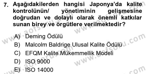 Sağlık İşletmelerinde Kalite Yönetim Dersi 2023 - 2024 Yılı (Vize) Ara Sınav Soruları 7. Soru