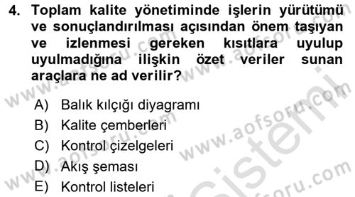 Sağlık İşletmelerinde Kalite Yönetim Dersi 2023 - 2024 Yılı Yaz Okulu Sınav Soruları 4. Soru