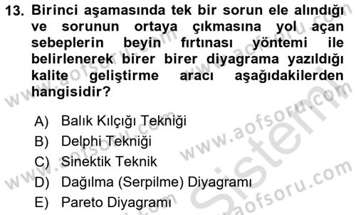 Sağlık İşletmelerinde Kalite Yönetim Dersi 2024 - 2025 Yılı (Vize) Ara Sınav Soruları 13. Soru