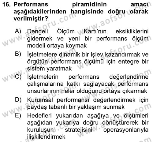 Sağlık İşletmelerinde Kalite Yönetim Dersi 2024 - 2025 Yılı (Final) Dönem Sonu Sınav Soruları 16. Soru