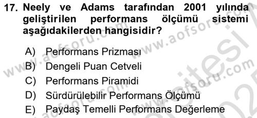 Sağlık İşletmelerinde Kalite Yönetim Dersi 2024 - 2025 Yılı Yaz Okulu Sınav Soruları 17. Soru