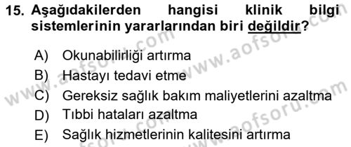 Sağlık İşletmelerinde Kalite Yönetim Dersi 2025 - 2026 Yılı Yaz Okulu Sınav Soruları 15. Soru