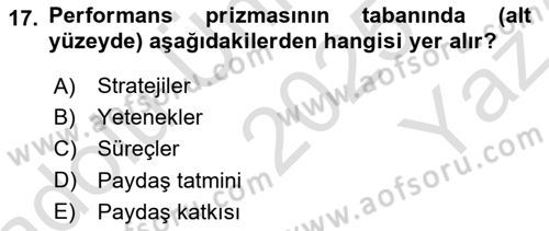 Sağlık İşletmelerinde Kalite Yönetim Dersi 2025 - 2026 Yılı Yaz Okulu Sınav Soruları 17. Soru
