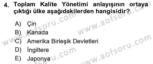 Sağlık İşletmelerinde Kalite Yönetim Dersi 2025 - 2026 Yılı Yaz Okulu Sınav Soruları 4. Soru