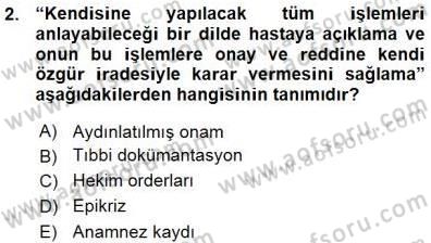 Tıbbi Belgeleme Dersi Ara Sınavı Deneme Sınav Soruları 2. Soru