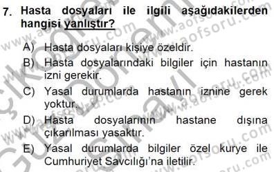 Tıbbi Belgeleme Dersi 2015 - 2016 Yılı (Final) Dönem Sonu Sınav Soruları 7. Soru