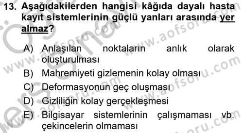 Tıbbi Belgeleme Dersi 2016 - 2017 Yılı 3 Ders Sınav Soruları 13. Soru