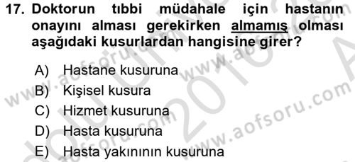 Tıbbi Belgeleme Dersi Ara Sınavı Deneme Sınav Soruları 17. Soru