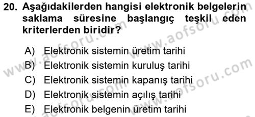 Tıbbi Belgeleme Dersi 2016 - 2017 Yılı (Vize) Ara Sınav Soruları 20. Soru