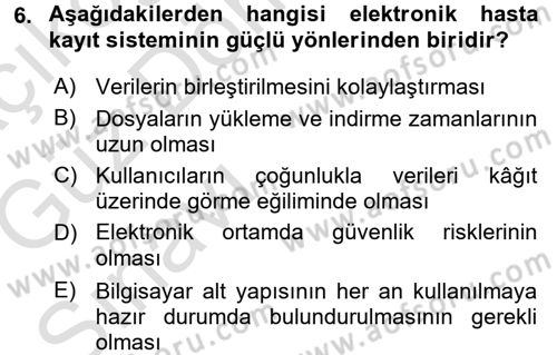 Tıbbi Belgeleme Dersi Ara Sınavı Deneme Sınav Soruları 6. Soru