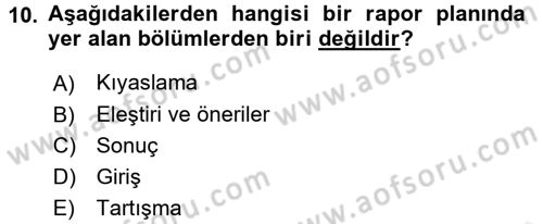 Tıbbi Belgeleme Dersi 2017 - 2018 Yılı 3 Ders Sınav Soruları 10. Soru
