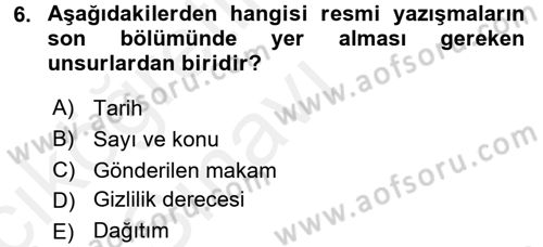 Tıbbi Belgeleme Dersi 2017 - 2018 Yılı 3 Ders Sınav Soruları 6. Soru
