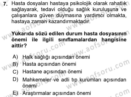 Tıbbi Belgeleme Dersi 2017 - 2018 Yılı 3 Ders Sınav Soruları 7. Soru